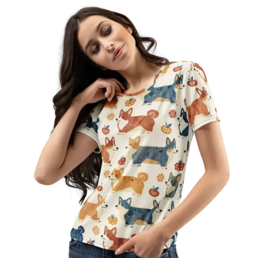 Foxfire Corgis on a Women's Crew Neck T-Shirt