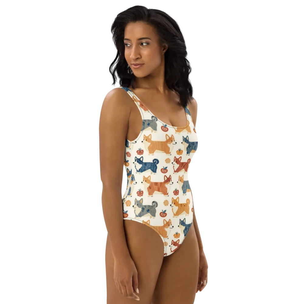 Foxfire Corgis on One-Piece Swimsuit — Right