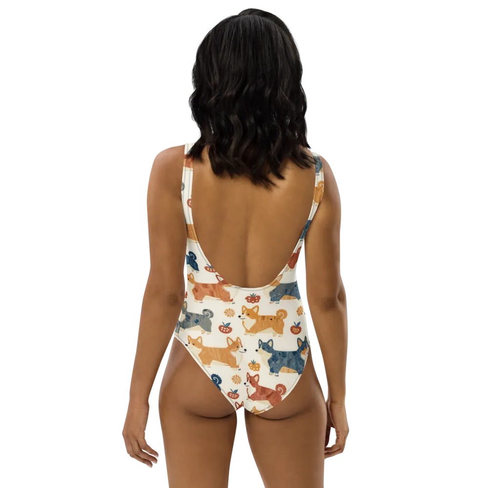Foxfire Corgis on One-Piece Swimsuit — Back