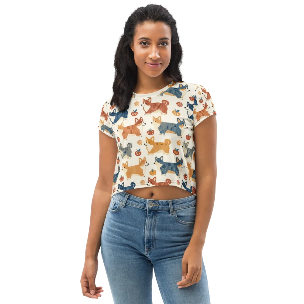 Foxfire Corgis on Crop Tee — Front