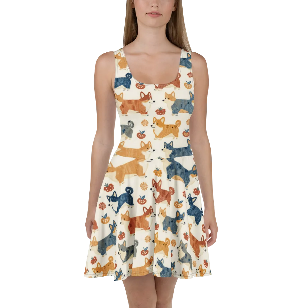 Foxfire Corgis on Skater Dress — Front