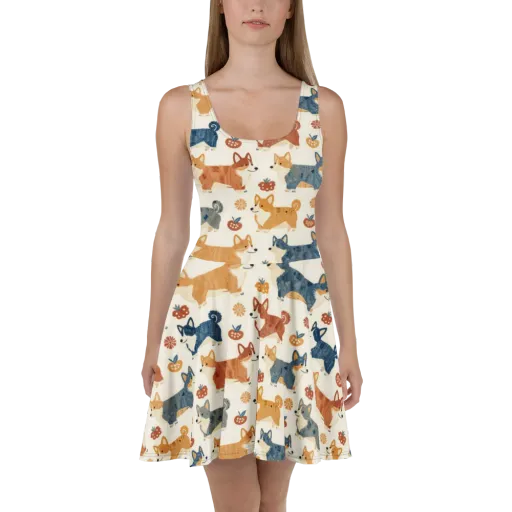Foxfire Corgis on a Skater Dress