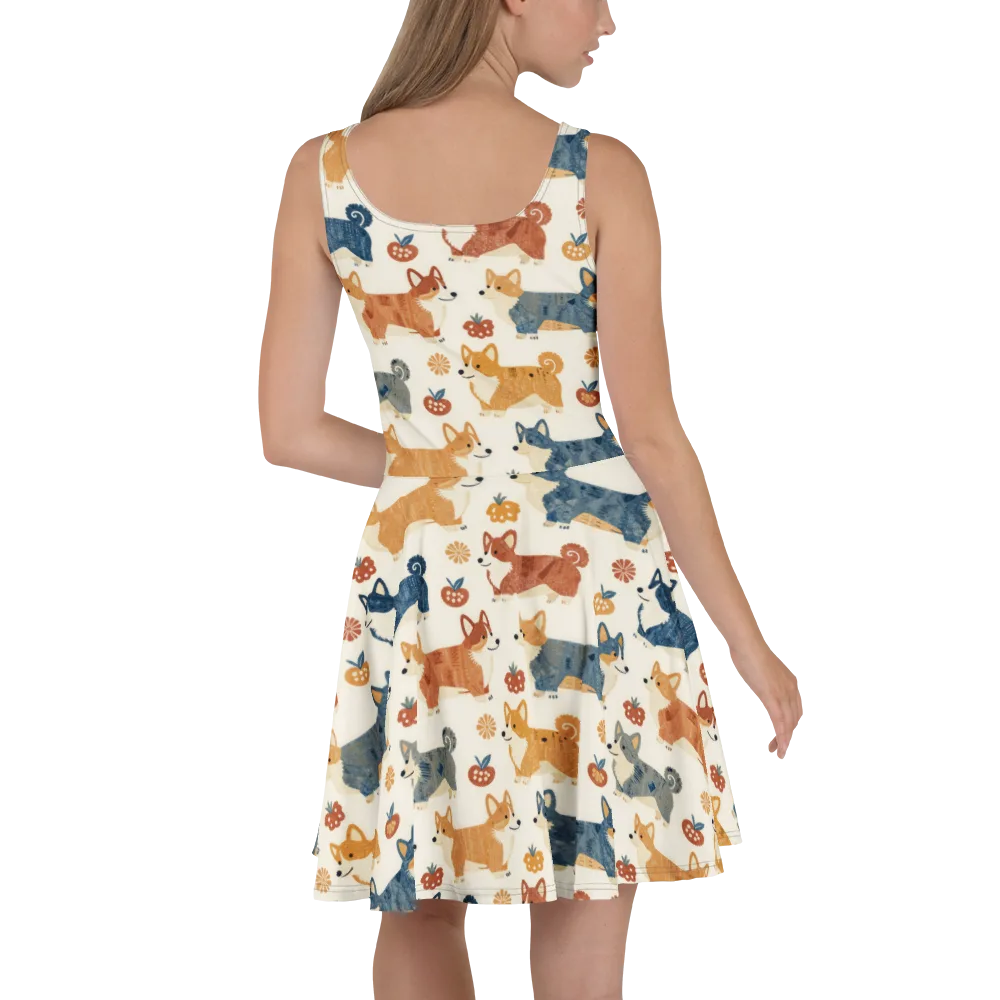 Foxfire Corgis on Skater Dress — Back