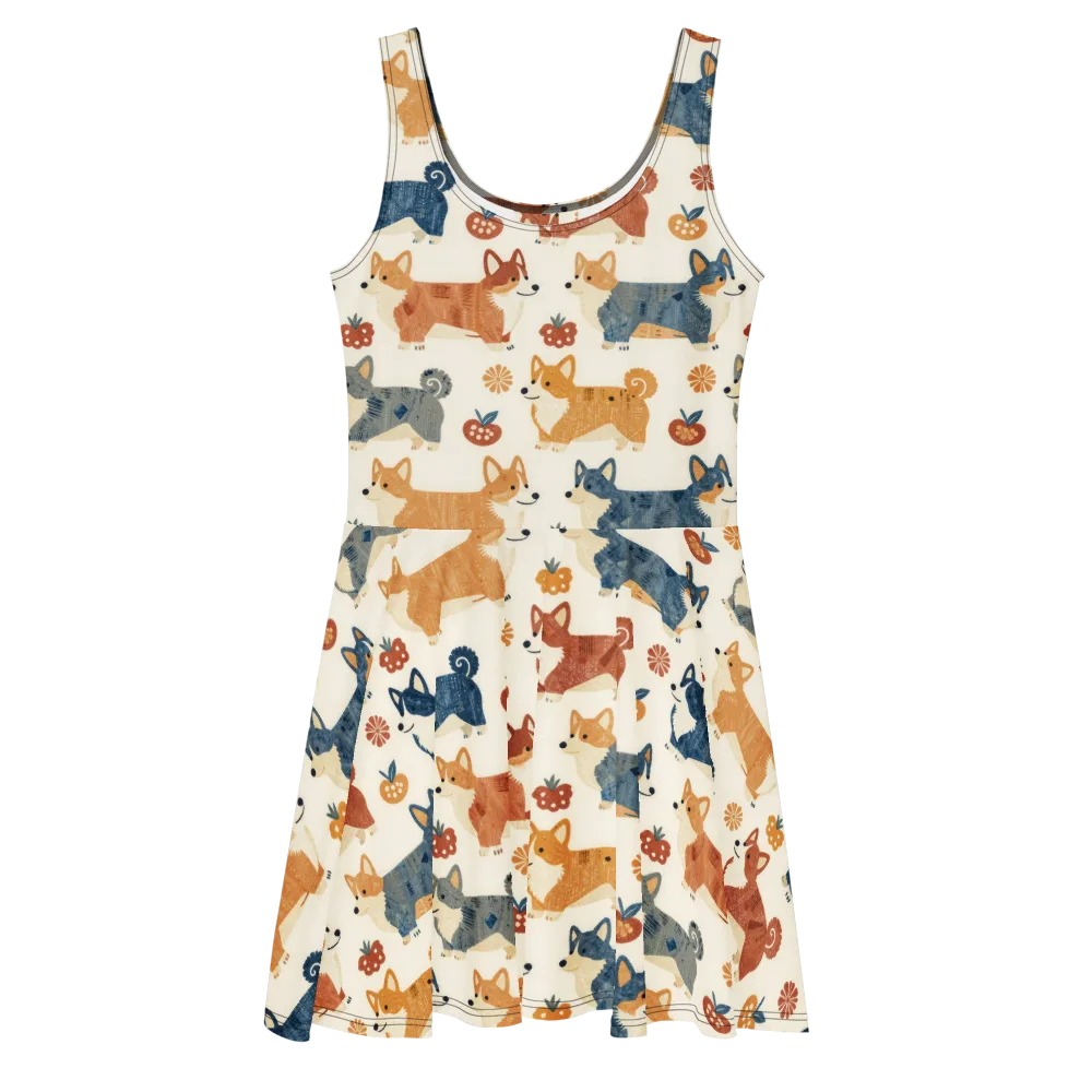 Foxfire Corgis on Skater Dress — Front