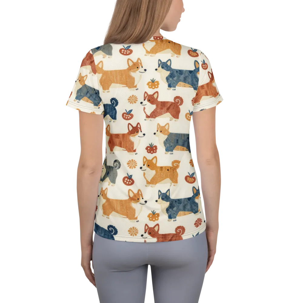 Foxfire Corgis on Women's Athletic T-Shirt — Back