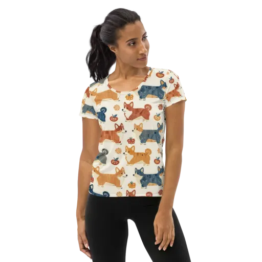 Foxfire Corgis on a Women's Athletic T-Shirt