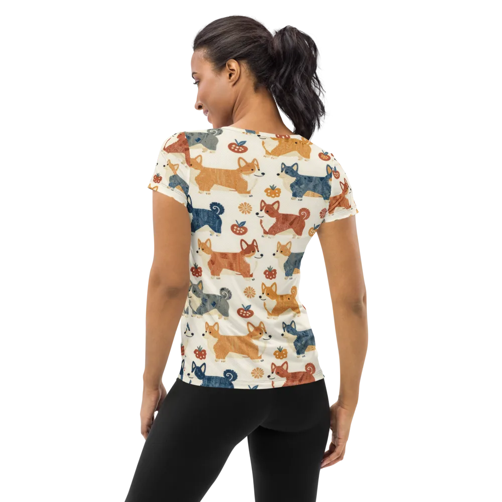 Foxfire Corgis on Women's Athletic T-Shirt — Back