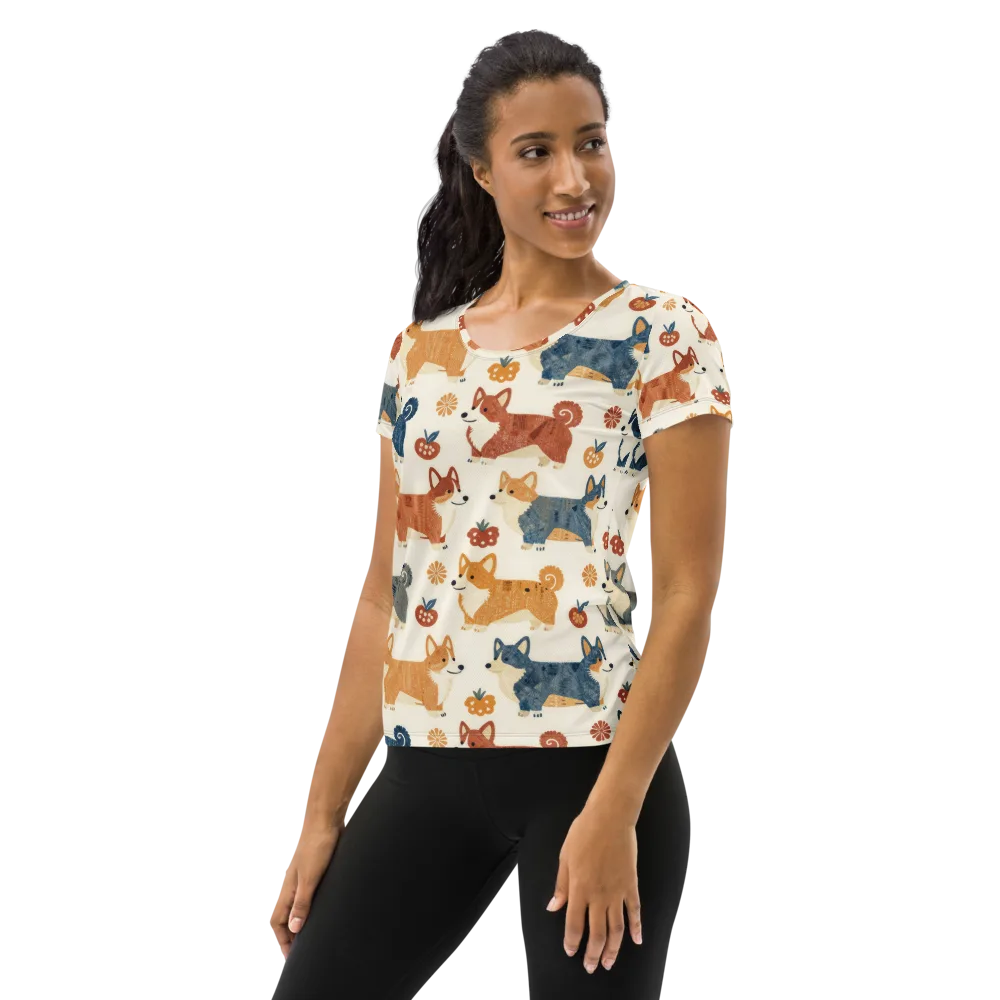 Foxfire Corgis on Women's Athletic T-Shirt — Left