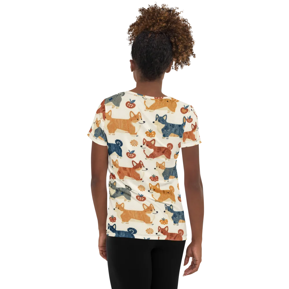 Foxfire Corgis on Women's Athletic T-Shirt — Back