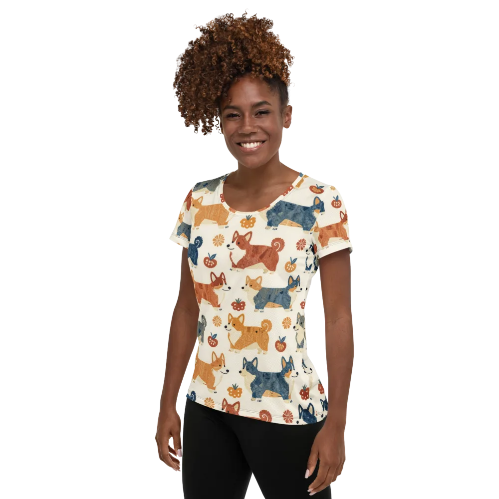 Foxfire Corgis on Women's Athletic T-Shirt — Left