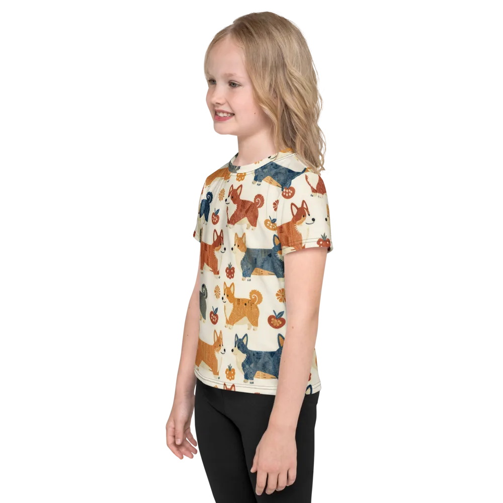 Foxfire Corgis on Kids Crew Neck T-Shirt — Left
