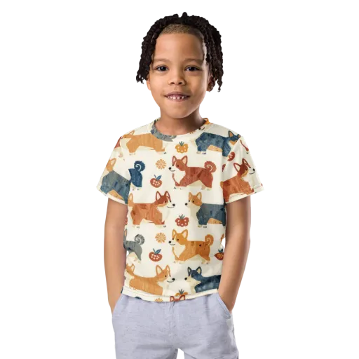 Foxfire Corgis on a Kids Crew Neck T-Shirt