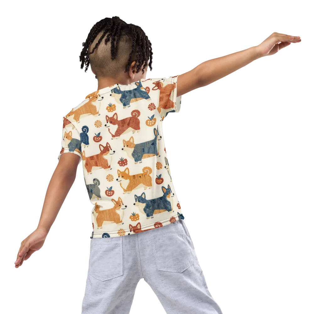 Foxfire Corgis on Kids Crew Neck T-Shirt — Back