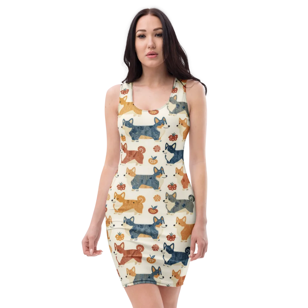 Foxfire Corgis on Bodycon Dress — Front