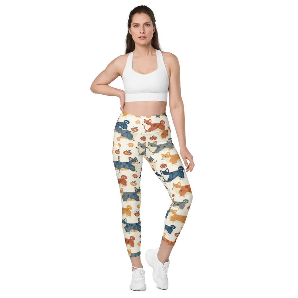 Foxfire Corgis on Leggings with Pockets — Front