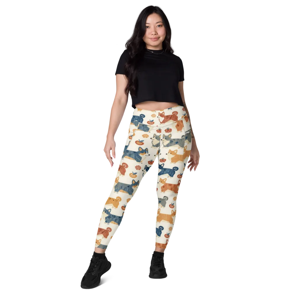 Foxfire Corgis on Leggings with Pockets — Front