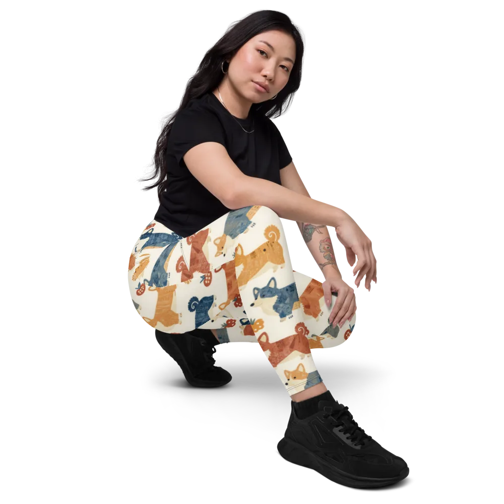 Foxfire Corgis on Leggings with Pockets — Right Front