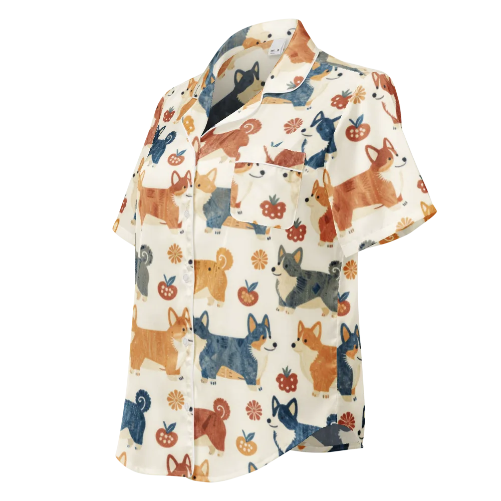Foxfire Corgis on Women's Short Sleeve Pajama Top — Left Front