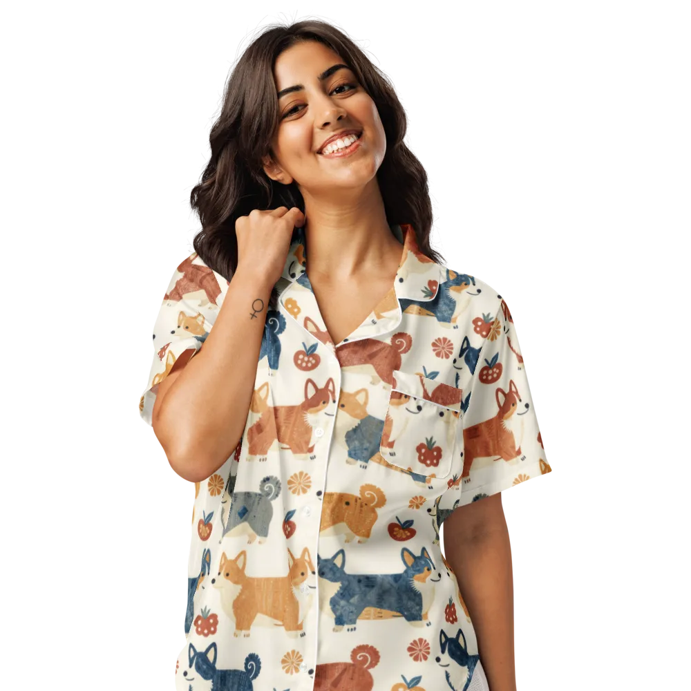 Foxfire Corgis on Women's Short Sleeve Pajama Top — Front
