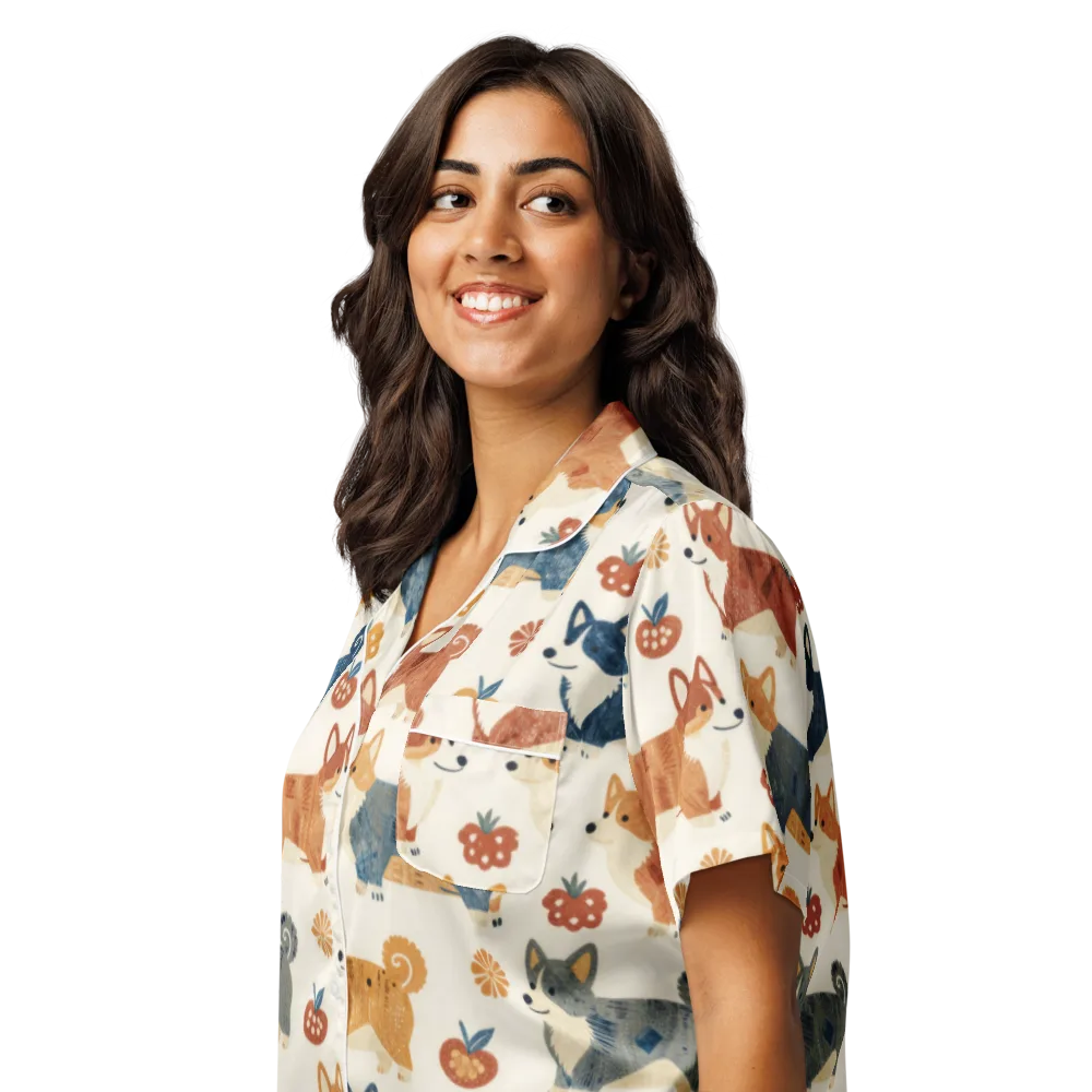 Foxfire Corgis on Women's Short Sleeve Pajama Top — Left Front
