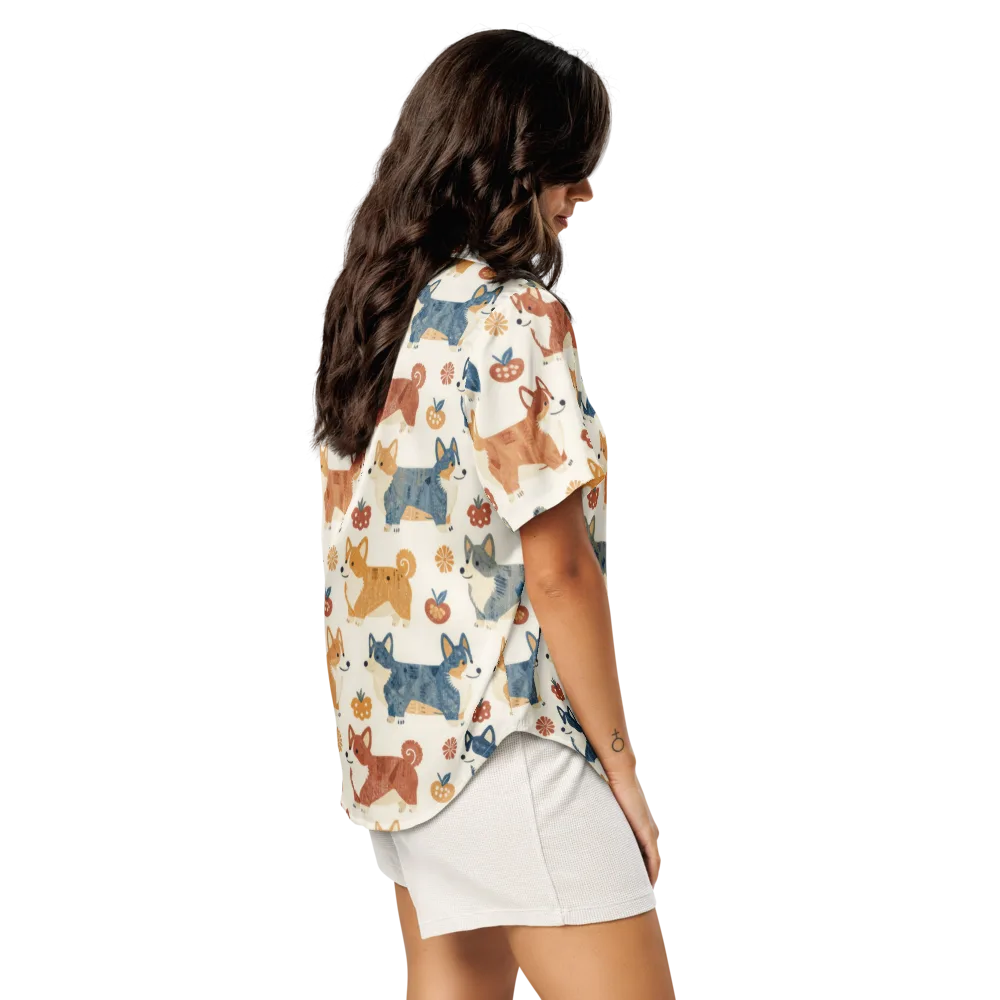 Foxfire Corgis on Women's Short Sleeve Pajama Top — Right Back