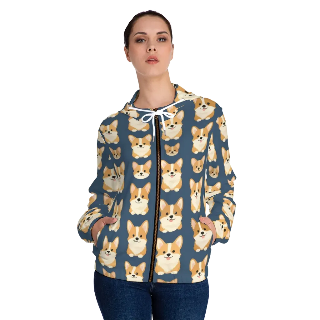 The Corgi Collective on Women's Full-Zip Hoodie — Front On Person