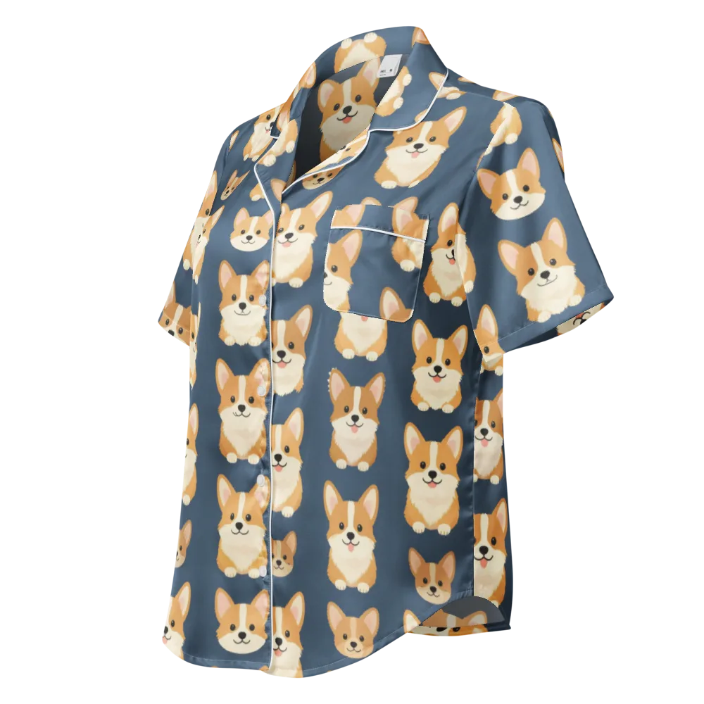 The Corgi Collective on Women's Short Sleeve Pajama Top — Left Front