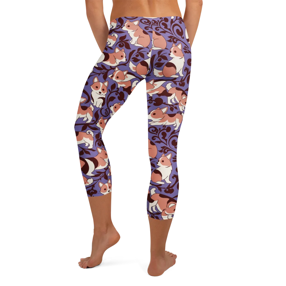 Corgi Damask on Capri Leggings — Back
