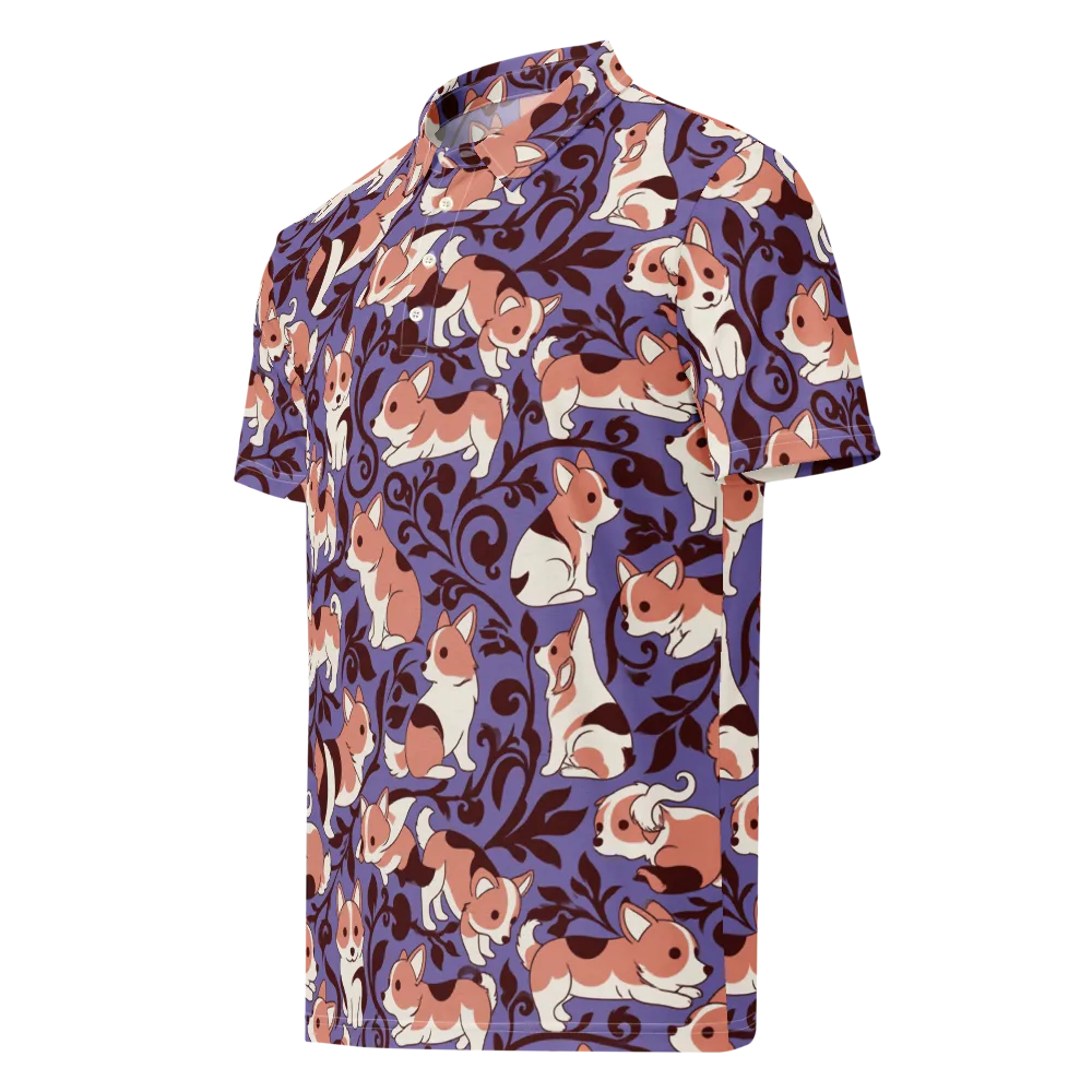 Corgi Damask on Men's Slim Fit Polo Shirt — Left Front