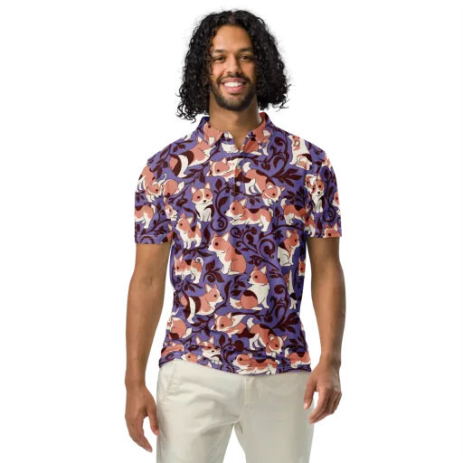 Corgi Damask on a Men's Slim Fit Polo Shirt
