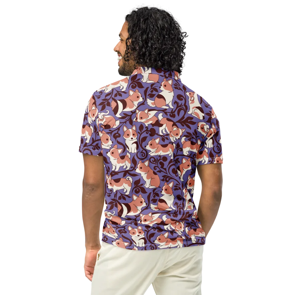 Corgi Damask on Men's Slim Fit Polo Shirt — Back