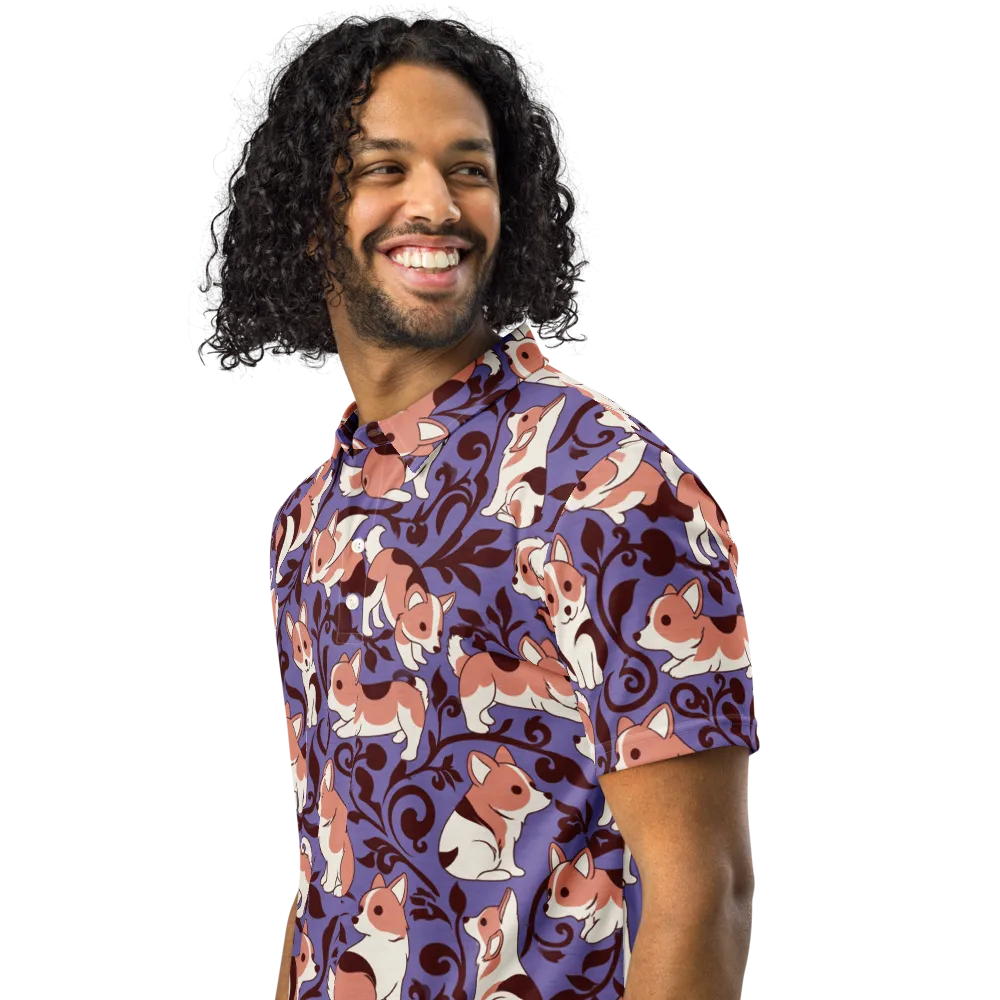 Corgi Damask on Men's Slim Fit Polo Shirt — Left Front