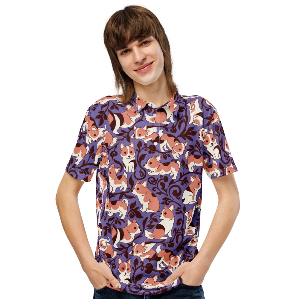 Corgi Damask on Men's Slim Fit Polo Shirt — Front