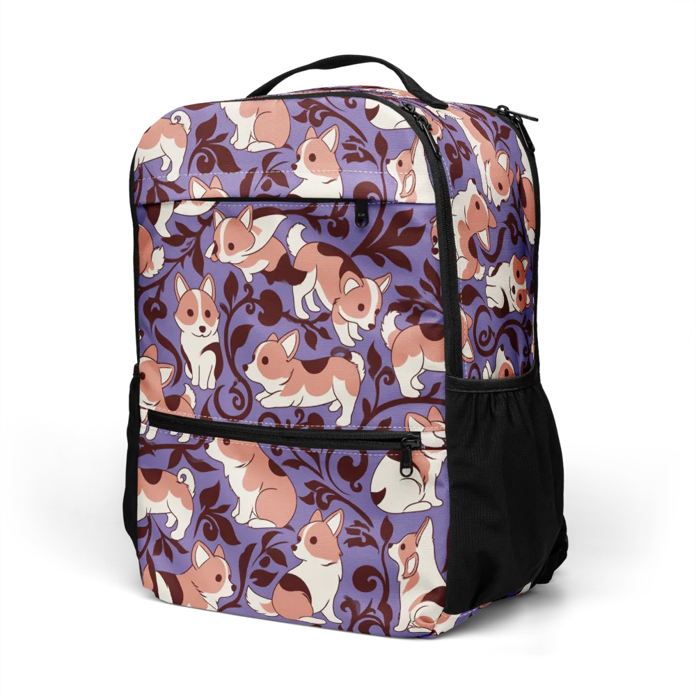 Corgi Damask on Utility Backpack — Left Front