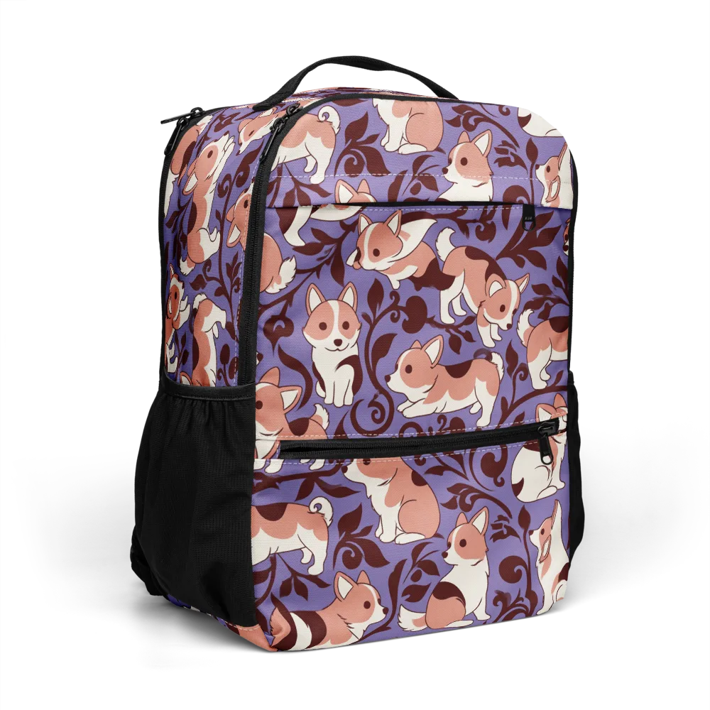 Corgi Damask on Utility Backpack — Right Front