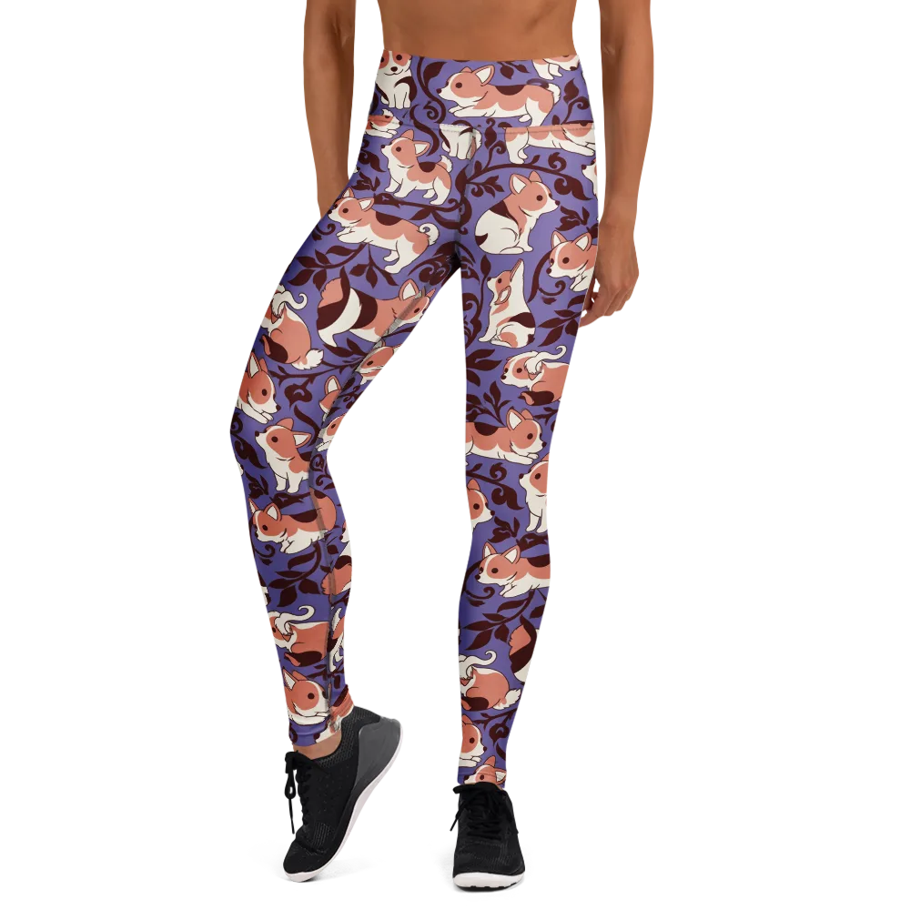 Corgi Damask on Yoga Leggings — Front