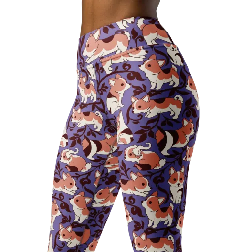 Corgi Damask on a Yoga Leggings