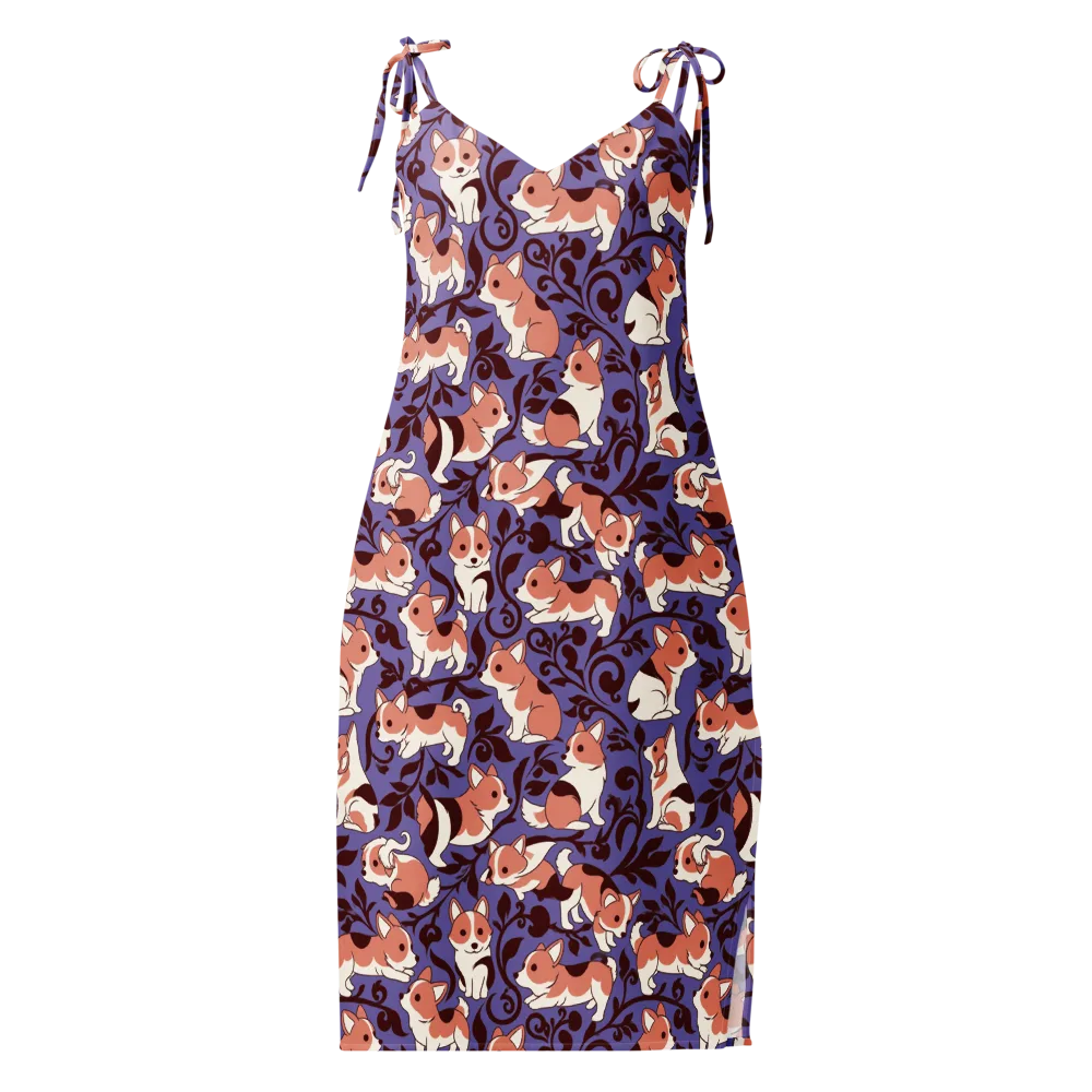 Corgi Damask on Slip Dress — Front