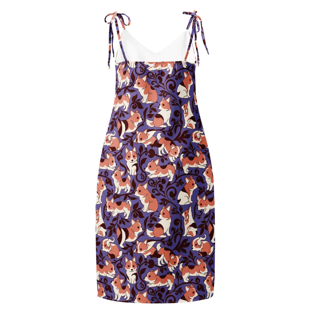 Corgi Damask on Slip Dress — Back