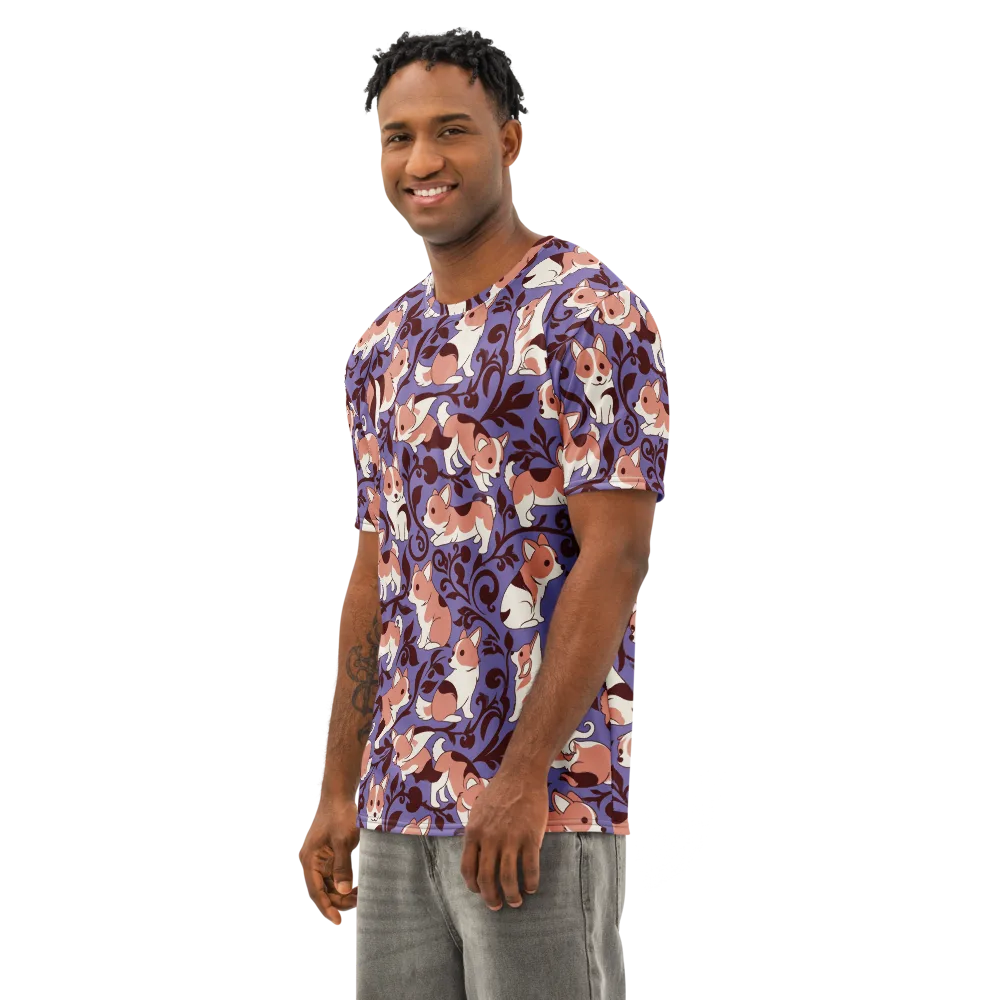 Corgi Damask on Men's Cotton Crew Neck T-Shirt — Left Front