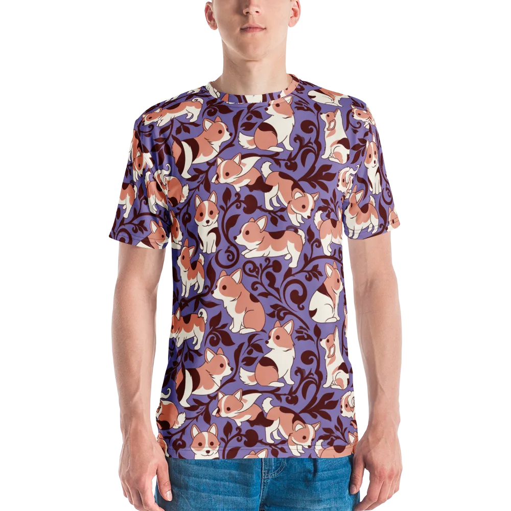 Corgi Damask on Men's Crew Neck T-Shirt — Front