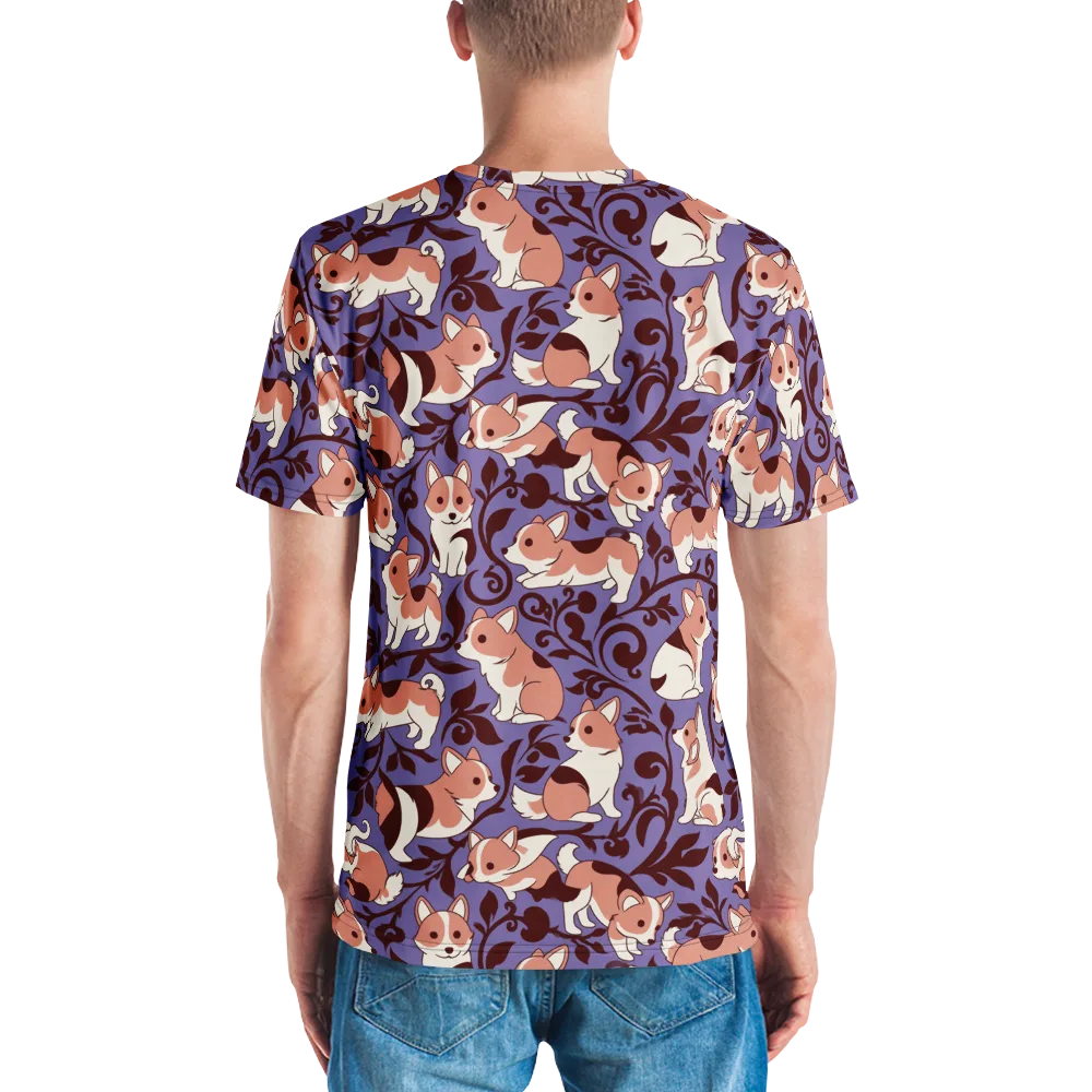 Corgi Damask on Men's Crew Neck T-Shirt — Back
