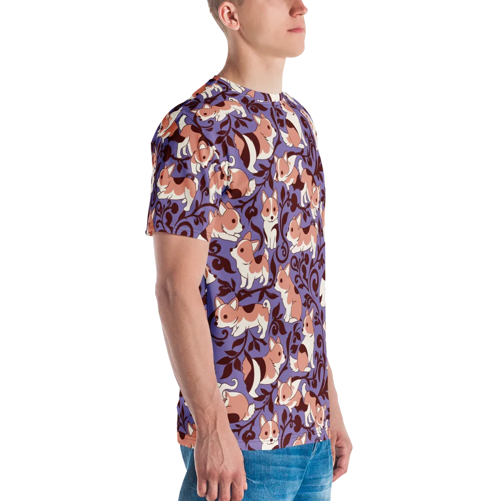 Corgi Damask on Men's Crew Neck T-Shirt — Right