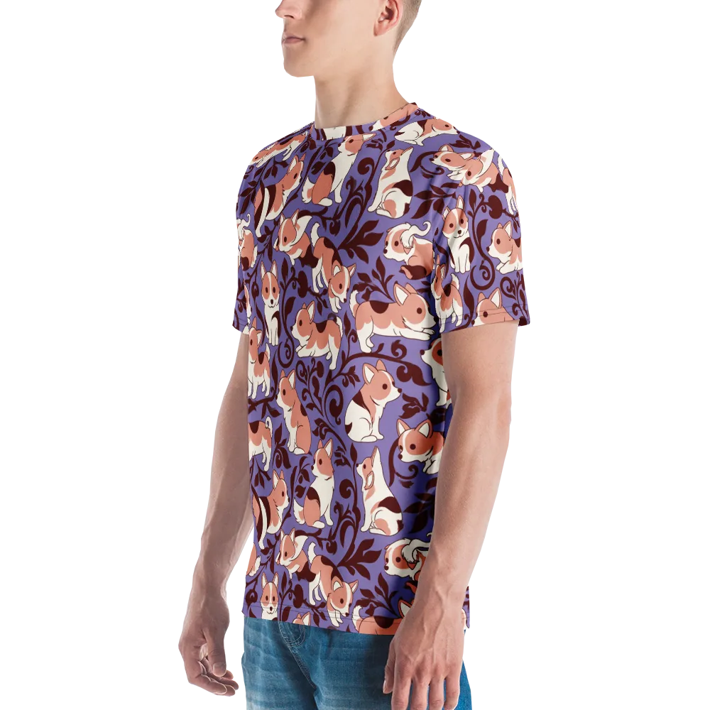 Corgi Damask on Men's Crew Neck T-Shirt — Left