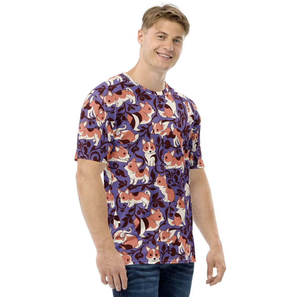Corgi Damask on Men's Crew Neck T-Shirt — Right