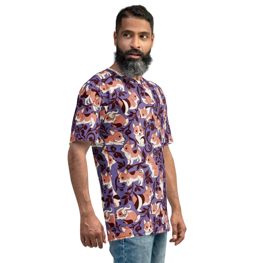 Corgi Damask on Men's Crew Neck T-Shirt — Right