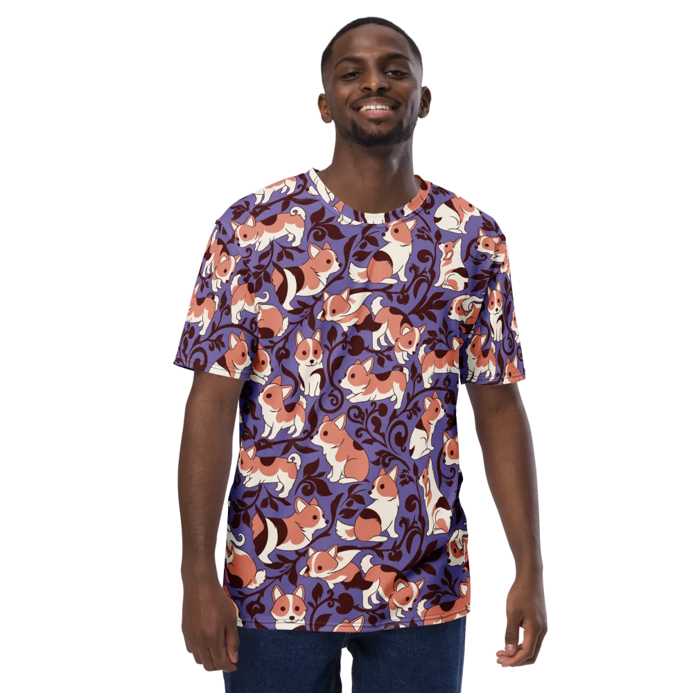 Corgi Damask on Men's Crew Neck T-Shirt — Front