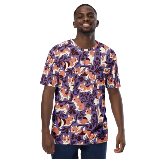 Corgi Damask on a Men's Crew Neck T-Shirt
