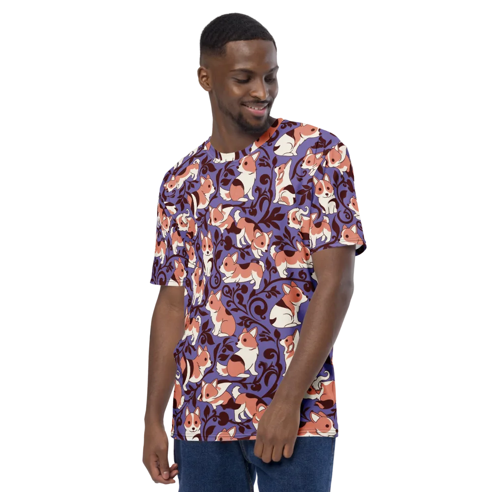 Corgi Damask on Men's Crew Neck T-Shirt — Left