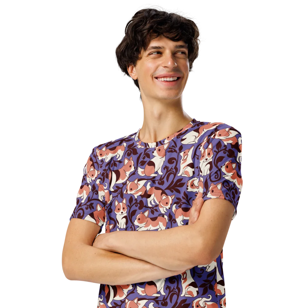 Corgi Damask on Men's Crew Neck T-Shirt — Left Front